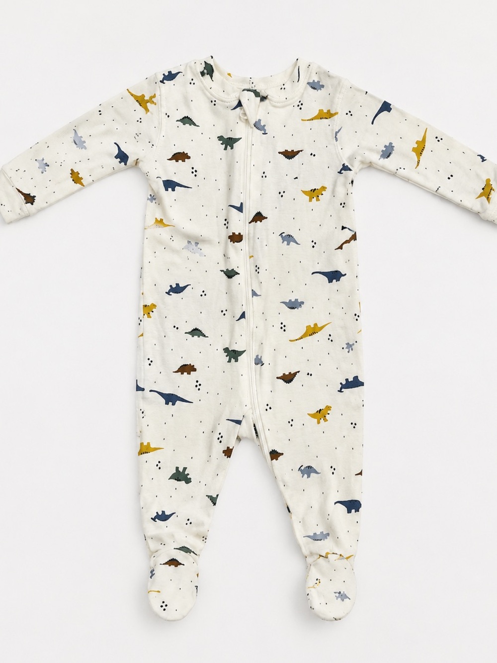 Baby Dino Print Footed One-Piece - White